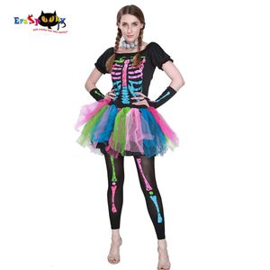 cosplay eraspooky halloween kostymer för kvinnor cosplay funky punky ben skalle skelett halloween kostym klänning och leggings setcosplay