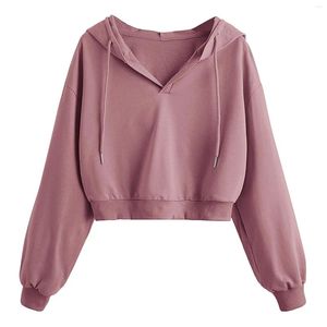 Bluzy damskie długie rękawowe stałe kolor krótkometrażowy luźny typ bluza z kapturem