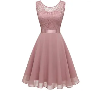 Casual Dresses Sale 2023 Long Pink Lace Bridesmaid Elegant bröllopsfest Gästklänning Chiffon ärmlös hembiträde
