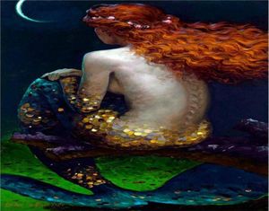 Art Decor Fantasy Vintage Sirena Pittura a olio Immagine da parete Stampata su tela Serie Riproduzione Ufficio moderno Soggiorno Decor 8283854