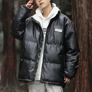 Mens Down Parkas PU Leather Fleece Jacket Thicken Warm Men Winter Stand Collar Letter Print Casual Puffer Jackets Coats Outwear 231024