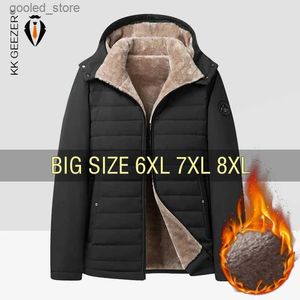 メンズダウンパーカス冬のジャケットメンフリースカシミア厚い特大プラスサイズ6xl 7xl 8xl防風暖かいコートミリタリーウォータープルーフルーズパッド入りQ231024