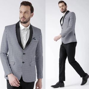 Abiti da uomo su misura 2 pezzi blazer pantaloni monopetto risvolto trasparente pied de poule in raso abbigliamento da lavoro smoking taglie forti su misura