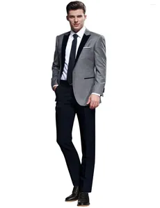 Erkekler 2 adet gri takım elbise ceket yelek pantolon özel olarak satılan smokin