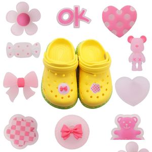 Shoe Parts Accessories Wholesale 100Pcs Pvc Pink Ok Flower Friends Heart Bow Bear Candy Charms Decorations For Bands Bracelets Buc Dhesn