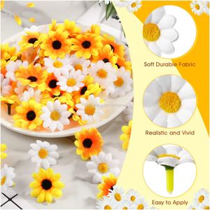 Decorative Flowers Wreaths Artificial Daisy And Sunflower Heads Fake Sunflowers White Mini Individual Faux Fabric 1.6 Inch Flower Head Amdrq