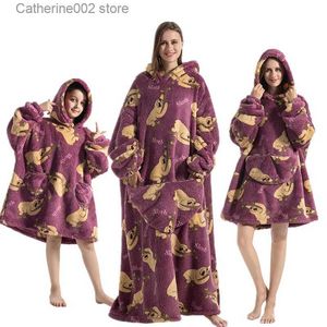 Women's Sleep Lounge Winter Oversized Wearable Sherpa Hoodies Long Hooded Blanket with Sleeves Women Men Pullover Sweatshirt Fleece Giant TV Blanket T231024