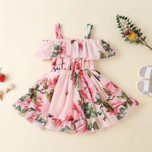 Girl Dresses Girls' Summer 2023 Kid's Floral Printed Embroidered Robe Princess Dress Children's Vest Mesh Skirt