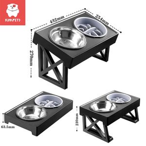 Dog Bowls Feeders Kimpets Dogs Double Bowls Stand 3 Adjustable Height Pet Slow Feeding Dish Bowl Medium Big Dog Elevated Food Water Feeders Table 231023