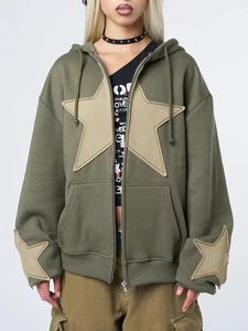 Women's Hoodies Sweatshirts Y2K Zip Up Star Print Long Sleeve Graphic Hooded Jacket Eesthetic Overdimensionerad Coat Harajuku Streetwear 231023