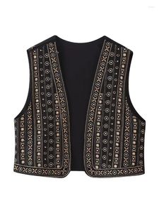 Women's Vests Europe And America 2023 Autumn Waistcoat Slim Fit Beaded Embroidery Sleeveless V-neck Tank Top