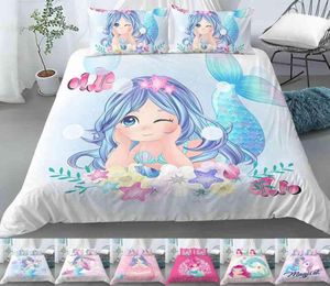 Set biancheria da letto Copripiumino per culla per bambini Federa per bambini Cartoon Sirena Edredones Nios Ragazze Principessa Quilt7754109