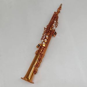 Tillverkad i Frankrike mässing Straight Soprano Sax Saxophone BB B Flat Woodwind Instrument Natural Shell Key Carve Mönster 00