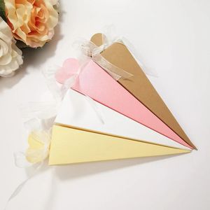 Gift Wrap 25/50Pcs Ice Cream Cone Candy Box Heart Wedding Favor Gift Packaging Box With Ribbon Wedding Birthday Christmas Party Decoration 231023