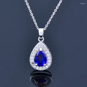 Pendant Necklaces KIOOZOL Red Blue Green White Crystal Teardrop Silver Color Choker Necklace Classic Ladies Jewelry 2023 Trend 159 XS3