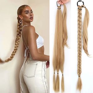 Synthetic Wigs Natural Braided tail Black Hairpiece Long Tail With Hair Tie Rubber Band Blonde for Women 231024