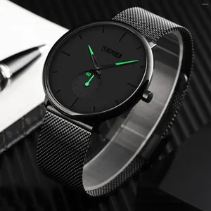 Wristwatches Beauty Youth Fashion Cool Black Men'S Quartz Watch Korean Trend Waterproof Stainless Steel Mesh Belt Exquisite Dating Gift