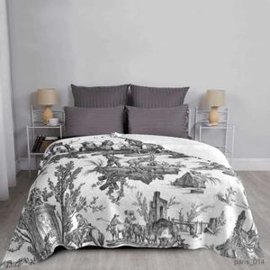 Blankets French Classic Toile Blanket Soft Fleece Warm Flannel Decorative Pattern Toiles Floral Picnic Blankets Fluffy Cozy