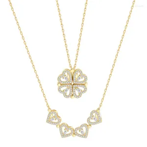 Pingentes na moda 925 colar de prata esterlina para meninas acessórios de aniversário ouro clássico zircão trevo pingente necklac feminino jóias presente