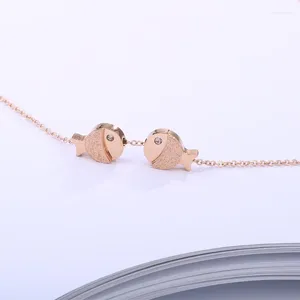 Anhänger Halsketten Rose Gold Farbe Edelstahl Nette Doppel Matte Fisch Für Frauen Einfache Tier Kristall Anhänger Schmuck