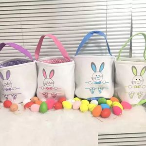 Party Favor Easter Basket Canvas hinkar Personliga Easters Bunny Presentväskor Rabbit Tail Tote Bag 10 Styles Mix Wholesale Drop Deli DHSWJ