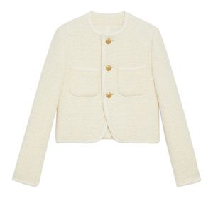 Women's Wool Blends Promote Sales Korean Fashion Women Crop Tweed Jackets Autumn Winter Single Breasted Golden Button Woolen Coat 231023