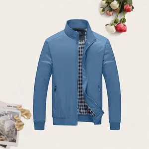 Men's Jackets Trendy Male Jacket Stand Collar Anti-freeze Shrinkable Cuffs Mid-aged Men Thin Type Solid Autumn Outerwear