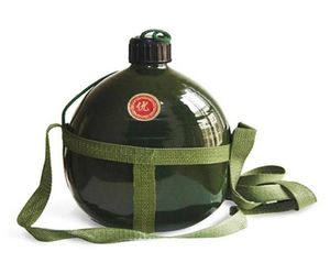 1000 ml Outdoor-Sport-Wasserflasche, leichte Aluminiumflasche, auslaufsicher, Militär-Kantine, ovaler Wasserkocher, Schlaufendeckel, schmaler Mund, 6010376