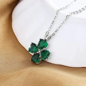Pendants S925 Sterling Silver 18 Inches Lucky Clover 4 Hearts Zircon Necklace For Women Charm Fashion Engagement Wedding Gift Jewelry