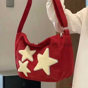 Bolsas de ombro Bolsas Red Women Messenger Bag Aestetic Canvas Star Grande Capacidade Bolsa Estudante Lazer Bolsa Feminina Catlin_fashion_bags