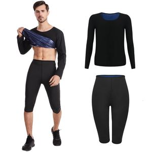 Waist Tummy Shaper Men's Sauna Suits Waist Trainer Shirt Thermo Sweat Sports Leggings Body Shaper Slimming Compression Underwear Shapewear Set 231023