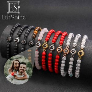 Bangle Custom Po Bracelet Personalized Projection Couples Beaded Bracelets Memorial Christmas Valentine's Day Gift 231023