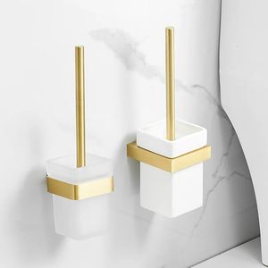 Toalettborstar hållare badrum toalettborste hållare utrymme aluminium borstat guld toalett borst rack väggmonterad förvaring hyllrum badrumstillbehör 231024
