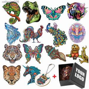 Puzzles Senior Elegant Shape Wooden Animal Jigsaw Puzzles For Adults Kids Beautiful Dragon Cheetah Tiger 3D Puzzle Popular Family GameL231025
