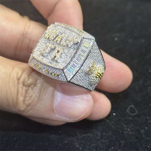 Кольца чемпиона по ювелирным изделиям в стиле хип-хоп, мужские кольца из серебра 925 пробы с муассанитом Rock Iced Out, мужское кольцо чемпионата с муассанитом в стиле хип-хоп