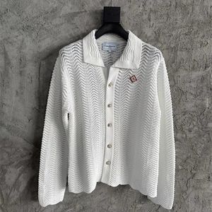 23SS特大のニットジャケット男性女性1品質のホワイトカーディガンボタンシャツ