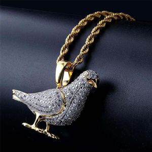 Biżuteria hip -hopowa lodowana w zawieszanie gołębia Naszyjnik ze złotym łańcuchem dla mężczyzn Mikro -Pave Cydron Zwierzę Naszyjnik 302p