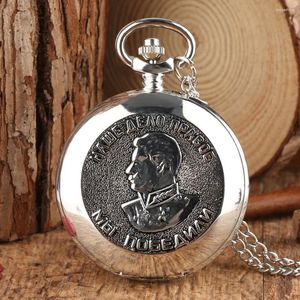 Pocket Watches Vintage Portrait of Stalin Rysslands Leader Quartz Necklace Chain Pendant Presents for Men Women