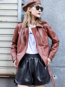 女性の革2023本物のジャケット女性春秋シープスキンコートオートバイ服chaquetas de mujer