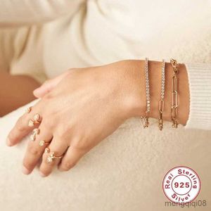 Bangle S925 Złote bransoletki dla kobiet Sterling Srebrna okrągła kryształowa bransoletka z bransoletki z łańcucha ręki luksusowa biżuteria R231025
