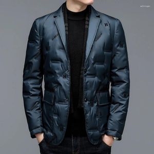 Men's Suits 2023- Fashion Casual Solid Color Business Korean Version White Down Jacket Warm Cold Short Detachable Neckline Blazer
