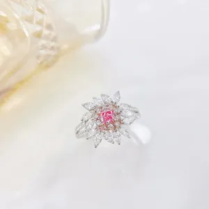 Cluster Rings YM2023 Natural Pink Diamonds 0.18ct Solid 18K Gold Female's Wedding Engagement For Women