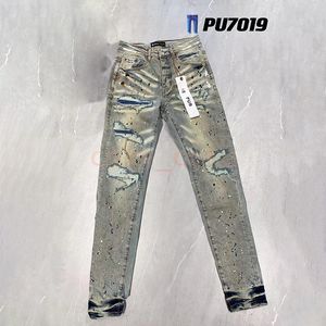 Roxo Marca New Designer Mens Jeans Womens Denim Pant Angustiado Rasgado Biker Jean Slim Fit Motocicleta Homens Roupas