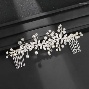 Hair Clips Fashion Gold Silver Color Pins For Women Bride Two Combs Pearl Crystal Handmade Wedding Accessories