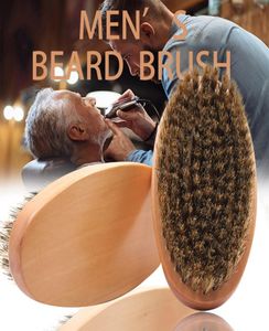 Boar Brestle Hair Beard Brush Hard Round Wood Handle Antistatic Boar Comb Frisörverktyg för män Skägg trim 7657478