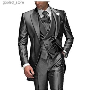 Men's Suits Blazers Men's Suit 3 Pieces Charcoal Gray Peaked Lapel One Button Groom Tuxedos Wedding Suits For Male Set Clothing (Jacket+Pants+Vest) Q231025