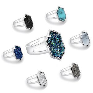 Anel de cluster de diamante galvanizado liga de prata anel drusy drusy pedra natural amor garra incrustação jóias natal gift2685