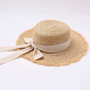 Szerokie brzegowe czapki 2023 Summer Sun Hat Bow Rafia Visor Women's Panama Straw Beach Blocking UV