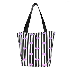 Einkaufstaschen Benutzerdefinierte Pastell Goth Fledermäuse Leinwand Frauen Recycling Lebensmittel Halloween Gothic Tote Shopper