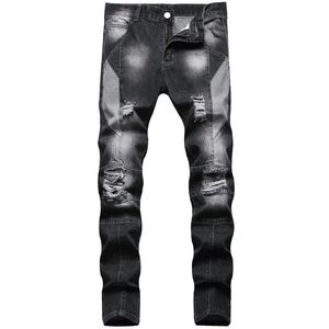 Mens Jeans högkvalitativa herrarna Slim Fit White Wash Denim Pants Beggar Style Hole Ripped Street Fashion Black Grey Jeans Sexiga Casual Jeans; 231023